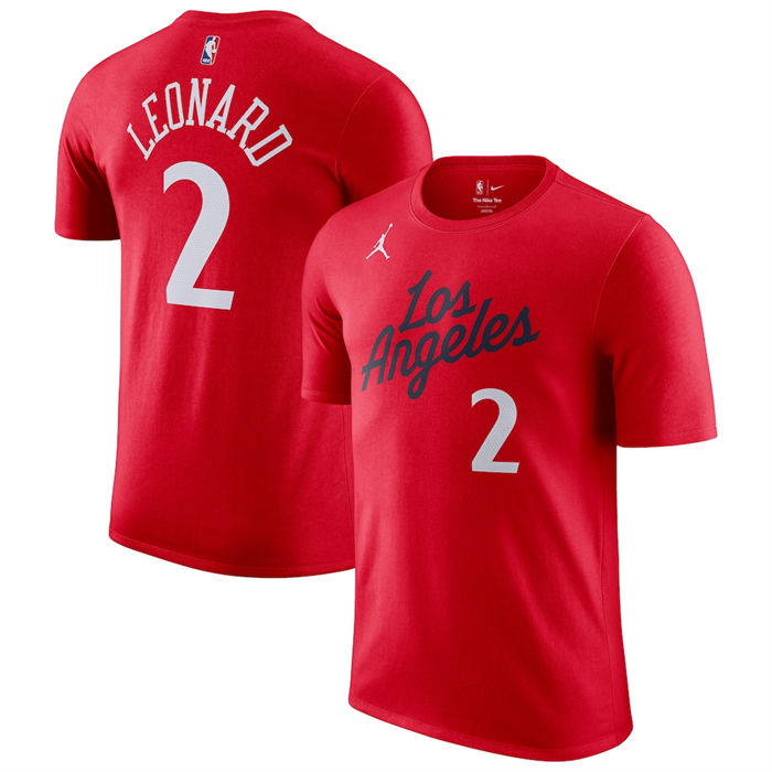 Men's Los Angeles Clippers #2 Kawhi Leonard Red 2025/26 City Edition Name & Number T-Shirt